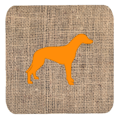 Greyhound Burlap And Orange Foam Coasters, Set Of 4