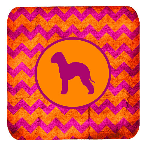 Bedlington Terrier Chevron Pink And Orange Foam Coasters, Set Of 4