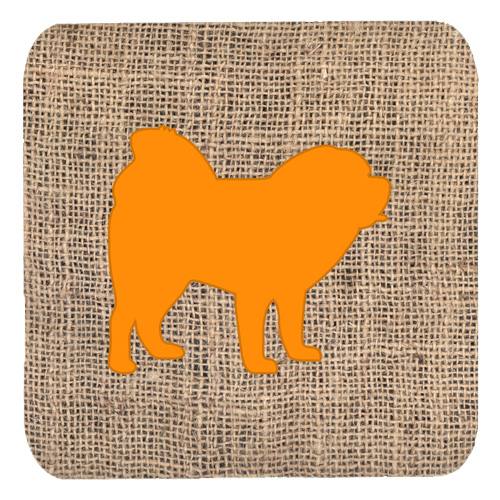 Chow Chow Burlap And Orange Foam Coasters, Set Of 4