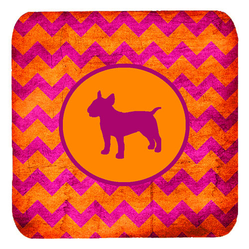 Bull Terrier Chevron Pink And Orange Foam Coasters, Set Of 4