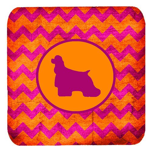 Cocker Spaniel Chevron Pink And Orange Foam Coasters, Set Of 4