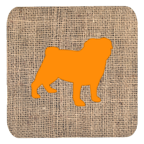 Pug Burlap And Orange Foam Coasters, Set Of 4