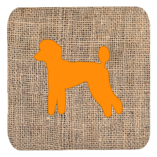 Poodle Burlap And Orange Foam Coasters, Set Of 4