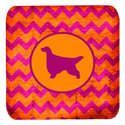 Gordon Setter Chevron Pink And Orange Foam Coasters, Set Of 4