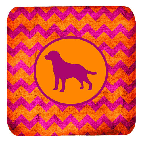 Labrador Chevron Pink And Orange Foam Coasters, Set Of 4