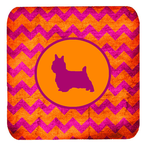 Silky Terrier Chevron Pink And Orange Foam Coasters, Set Of 4