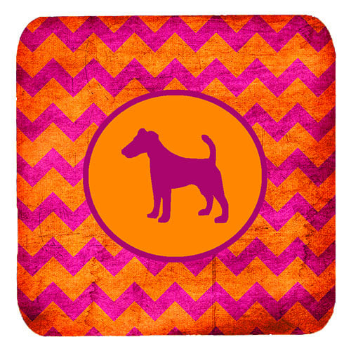 Fox Terrier Smooth Chevron Pink And Orange Foam Coasters, Set Of 4