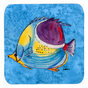 Fish Tropical On Blue Foam Coasters, Set Of 4