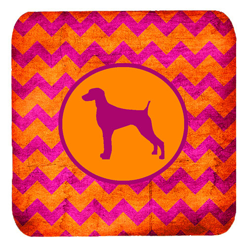Weimaraner Chevron Pink And Orange Foam Coasters, Set Of 4