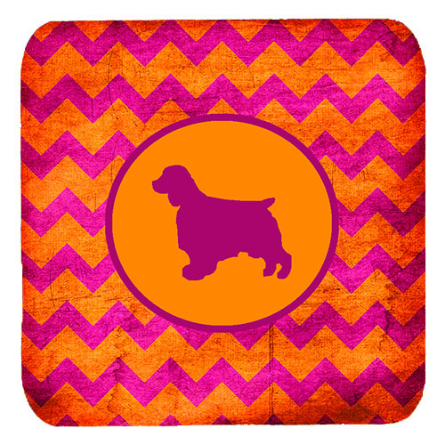 Welsh Springer Spaniel Chevron Pink And Orange Foam Coasters, Set Of 4