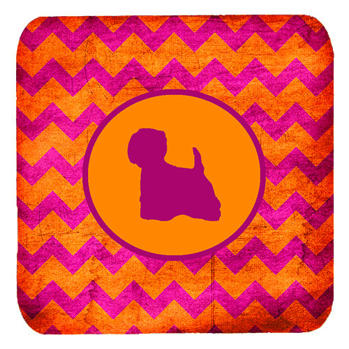 Westie Chevron Pink And Orange Foam Coasters- Set Of 4
