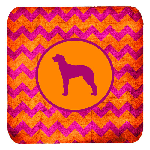 Scottish Deerhound Chevron Pink And Orange Foam Coasters, Set Of 4