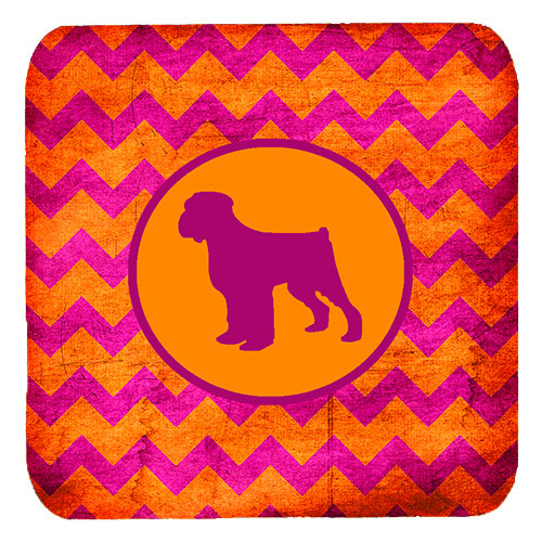 Black Russian Terrier Chevron Pink And Orange Foam Coasters- Set Of 4