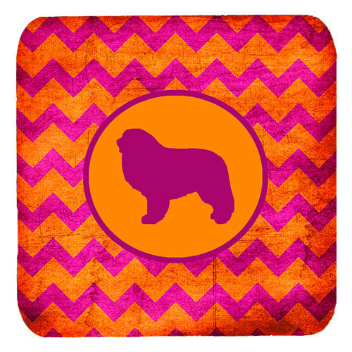Great Pyrenees Chevron Pink And Orange Foam Coasters, Set Of 4