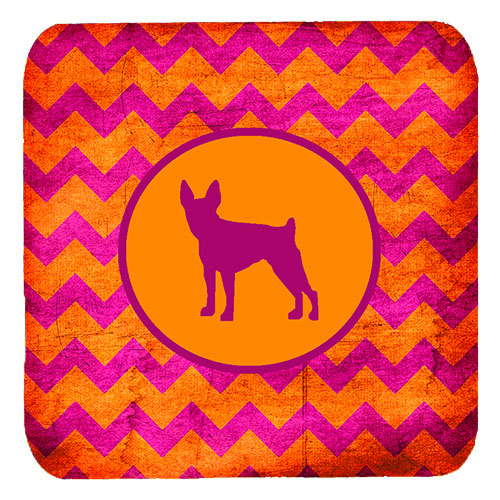 Fox Terrier Toy Chevron Pink And Orange Foam Coasters, Set Of 4