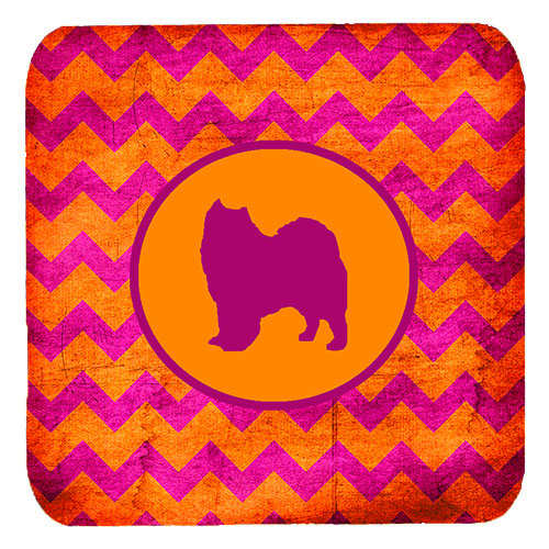Samoyed Chevron Pink And Orange Foam Coasters, Set Of 4
