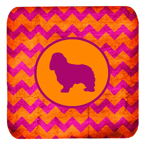 Cavalier Spaniel Chevron Pink And Orange Foam Coasters, Set Of 4