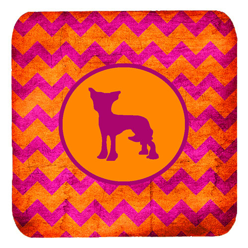 Chinese Crested Chevron Pink And Orange Foam Coasters, Set Of 4