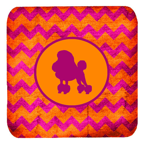 Poodle Chevron Pink And Orange Foam Coasters, Set Of 4