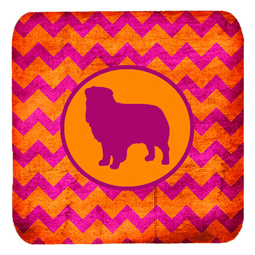 Australian Shepherd Chevron Pink And Orange Foam Coasters- Set Of 4