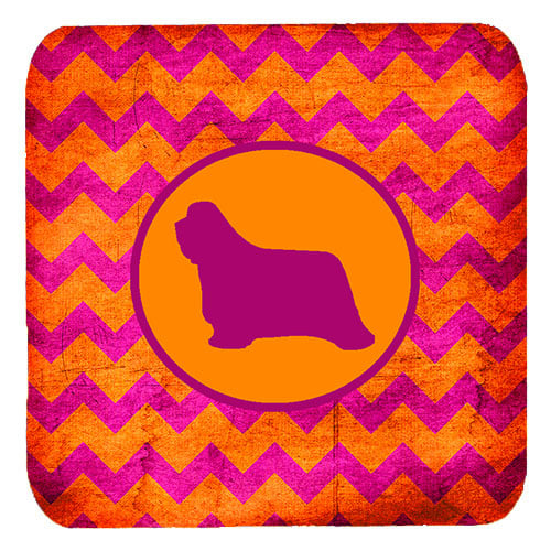Bearded Collie Chevron Pink And Orange Foam Coasters, Set Of 4