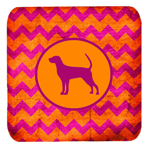 Coonhound Chevron Pink And Orange Foam Coasters, Set Of 4