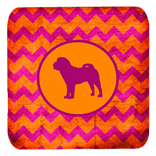 Shar Pei Chevron Pink And Orange Foam Coasters, Set Of 4