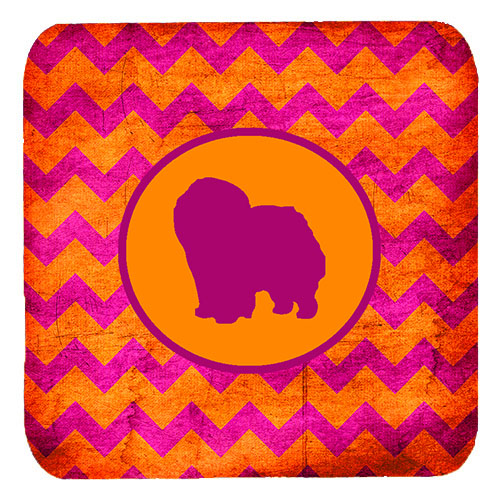 Chow Chow Chevron Pink And Orange Foam Coasters, Set Of 4