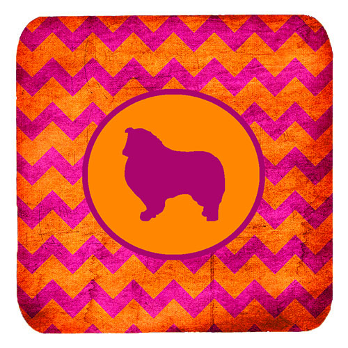 Collie Chevron Pink And Orange Foam Coasters, Set Of 4