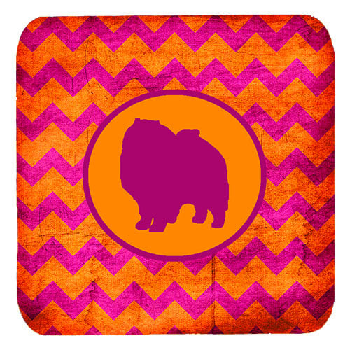 Keeshond Chevron Pink And Orange Foam Coasters, Set Of 4