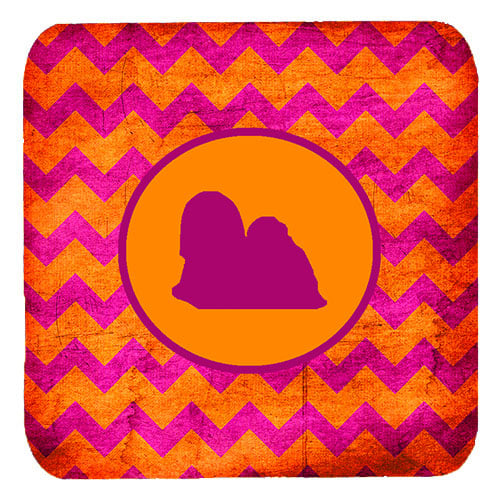 Lhasa Apso Chevron Pink And Orange Foam Coasters, Set Of 4
