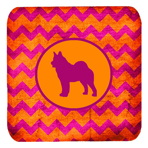 Norwegian Elkhound Chevron Pink And Orange Foam Coasters, Set Of 4