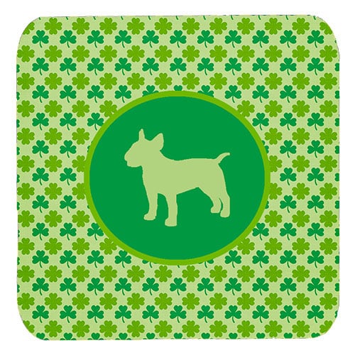 Bull Terrier Lucky Shamrock Foam Coasters, Set Of 4