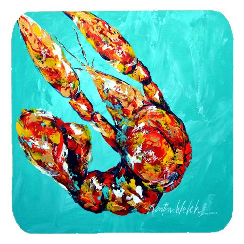 Crawfish Electric Claw Aqua Green Foam Coasters, Set Of 4