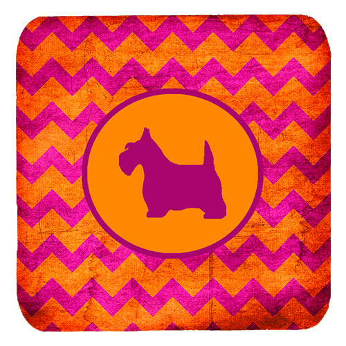 Scottish Terrier Chevron Pink And Orange Foam Coasters