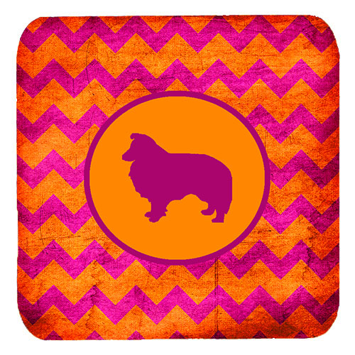 Sheltie Chevron Pink And Orange Foam Coasters, Set Of 4