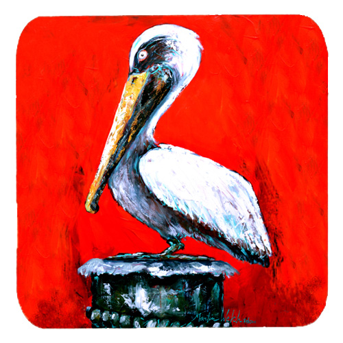 Bird - Pelican Red Dawn Foam Coasters, Set Of 4