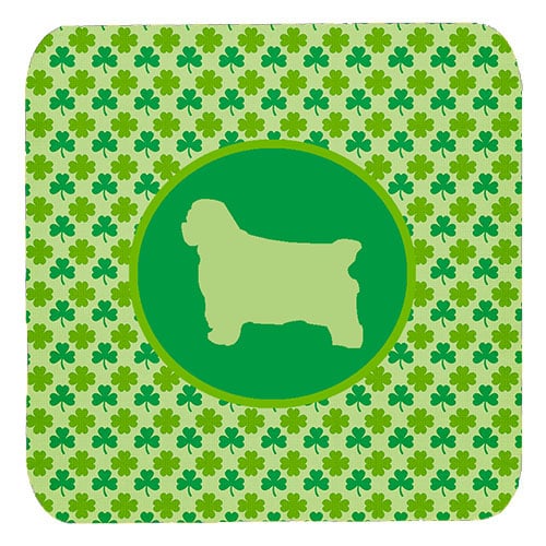 Clumber Spaniel Lucky Shamrock Foam Coasters, Set Of 4