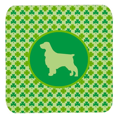 Field Spaniel Lucky Shamrock Foam Coasters, Set Of 4