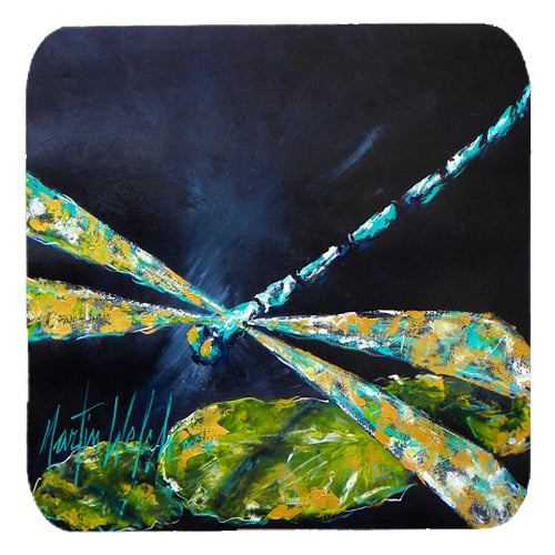 Picture of Carolines Treasures MW1028FC Insect - Dragonfly Night Flight Dark Blue Foam Coasters- Set Of 4