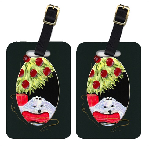 Christmas Tree With Maltese Luggage Tags- Pair Of 2