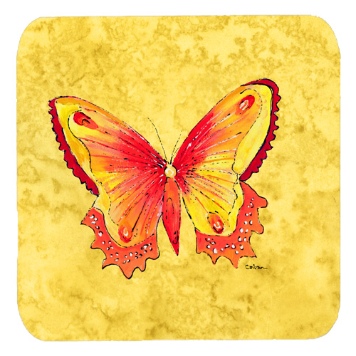 Butterfly On Yellow Foam Coasters, Set Of 4