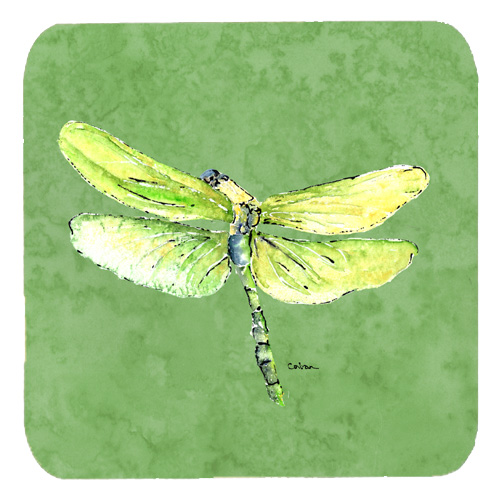 Dragonfly On Avocado Foam Coasters, Set Of 4