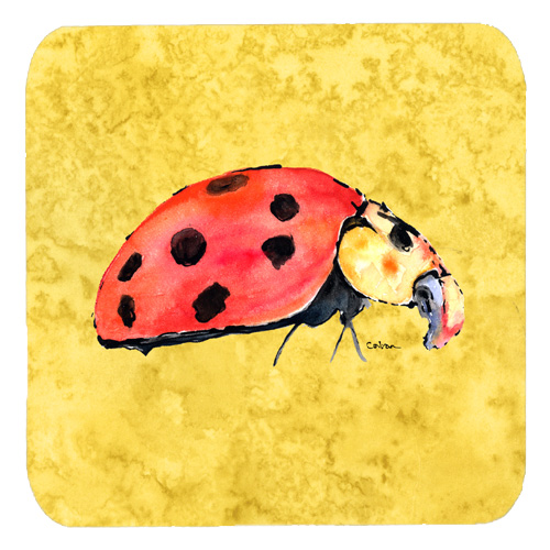 Lady Bug On Yellow Foam Coasters, Set Of 4