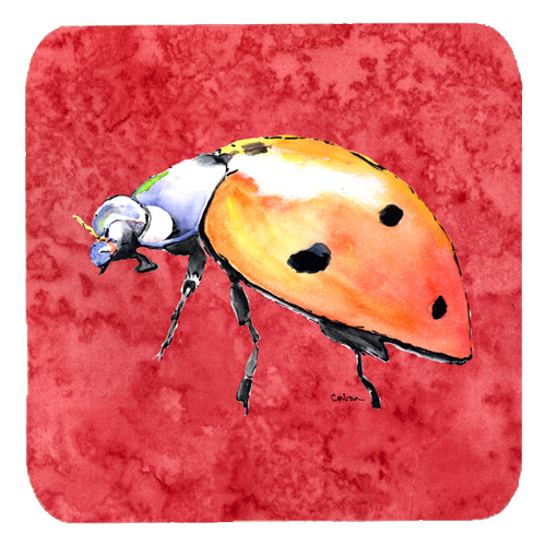 Lady Bug On Red Foam Coasters, Set Of 4