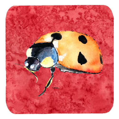 Lady Bug On Red Foam Coasters, Set Of 4