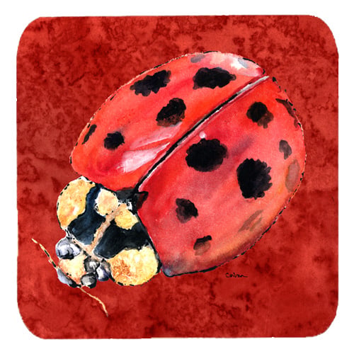 Lady Bug On Deep Red Foam Coasters, Set Of 4