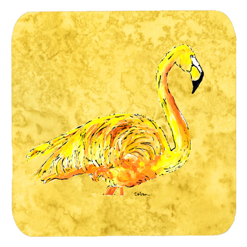 Flamingo On Yellow Foam Coasters, Set Of 4