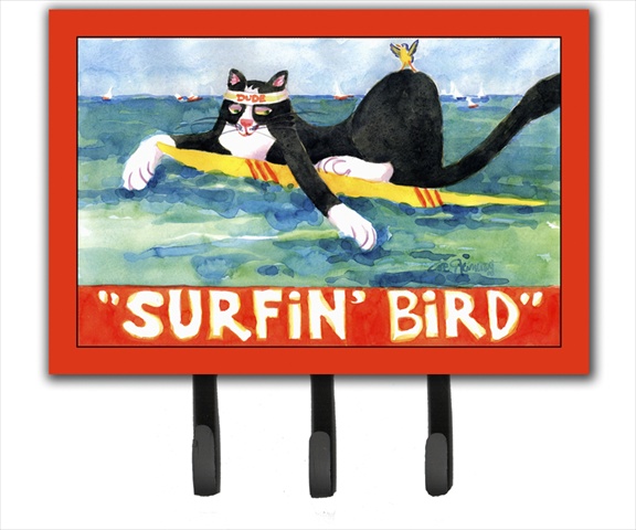 Black and white Cat Surfin Bird Leash Holder or Key Hook
