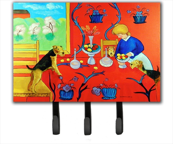 Airedale Terrier with lady in the kitchen Leash Holder or Key Hook